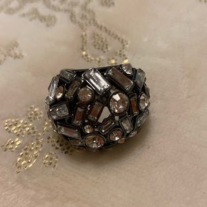 Super Cool and Fun Rhinestone and Gunmetal Fashion Ring.  Size 9